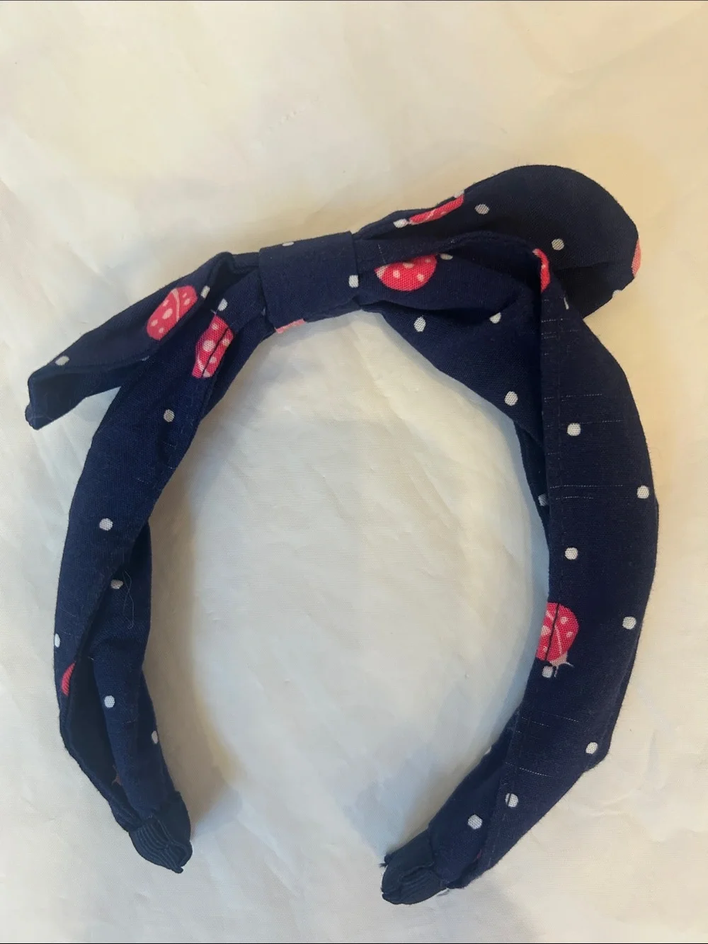 Gymboree Navy Polka Dot Knot Headband with Red Accent Details